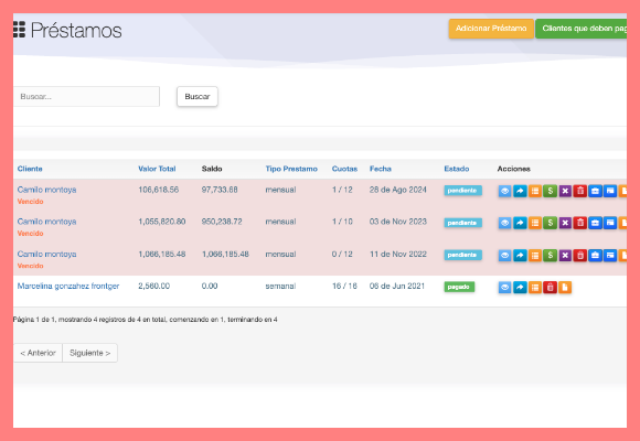Control de cuotas y pagos de préstamos